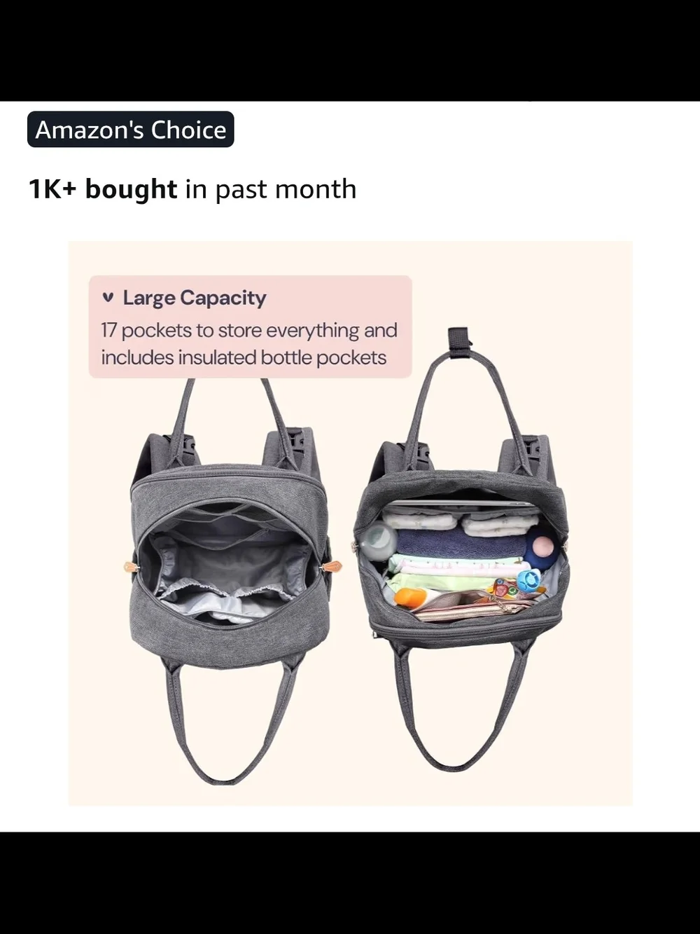 Babbleroo Dark Gray Baby/Diaper Backpack